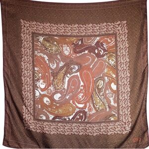 Oscar de la Renta Vintage Silk Paisley Square Scarf‎ Burgundy Gold Brown Large